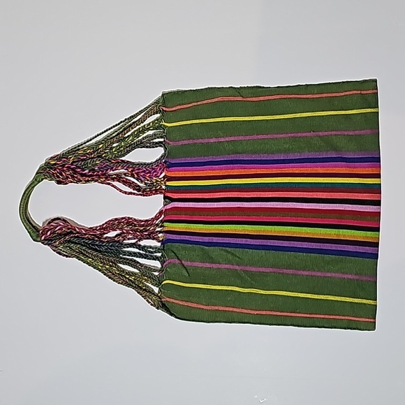 Chiapas Woven Market Hammock Bag Purse‎ Tote Sack Striped Mexico Colorful - Picture 1 of 6